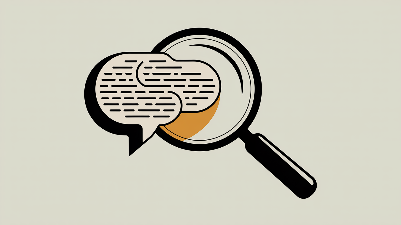 Une loupe de recherche dont la lentille devient une bulle de conversation, symbole du passage du moteur de recherche au moteur de réponse